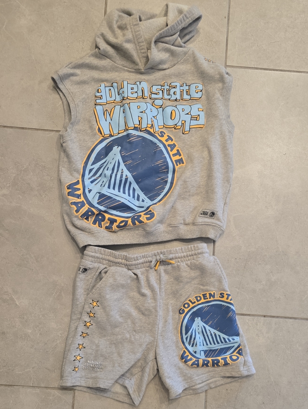 NBA X Cotton On Kids Golden State Warriors Sleeveless Hoodie & Shorts